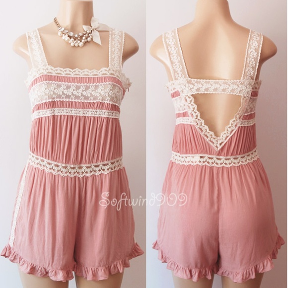 Crescent Dresses & Skirts - Last☝️ Pink Lace Vtg Open Back Sweet CUTE Romper